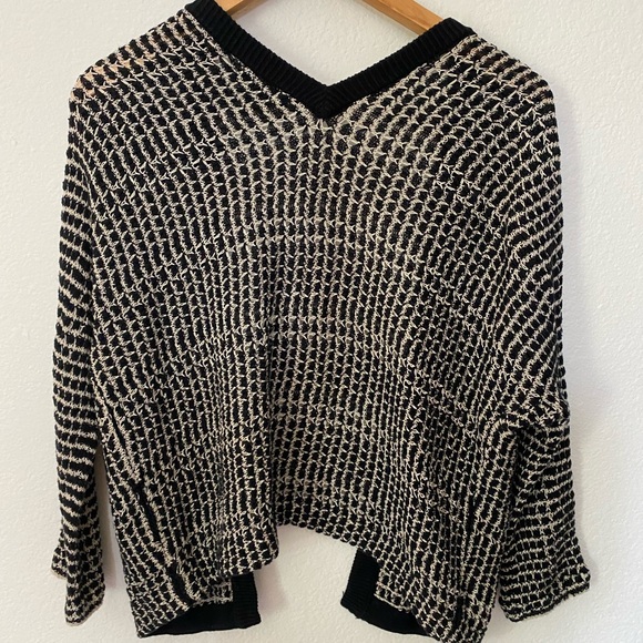 Lucky brand open knit cardigan Medium black/cream - Picture 2 of 5